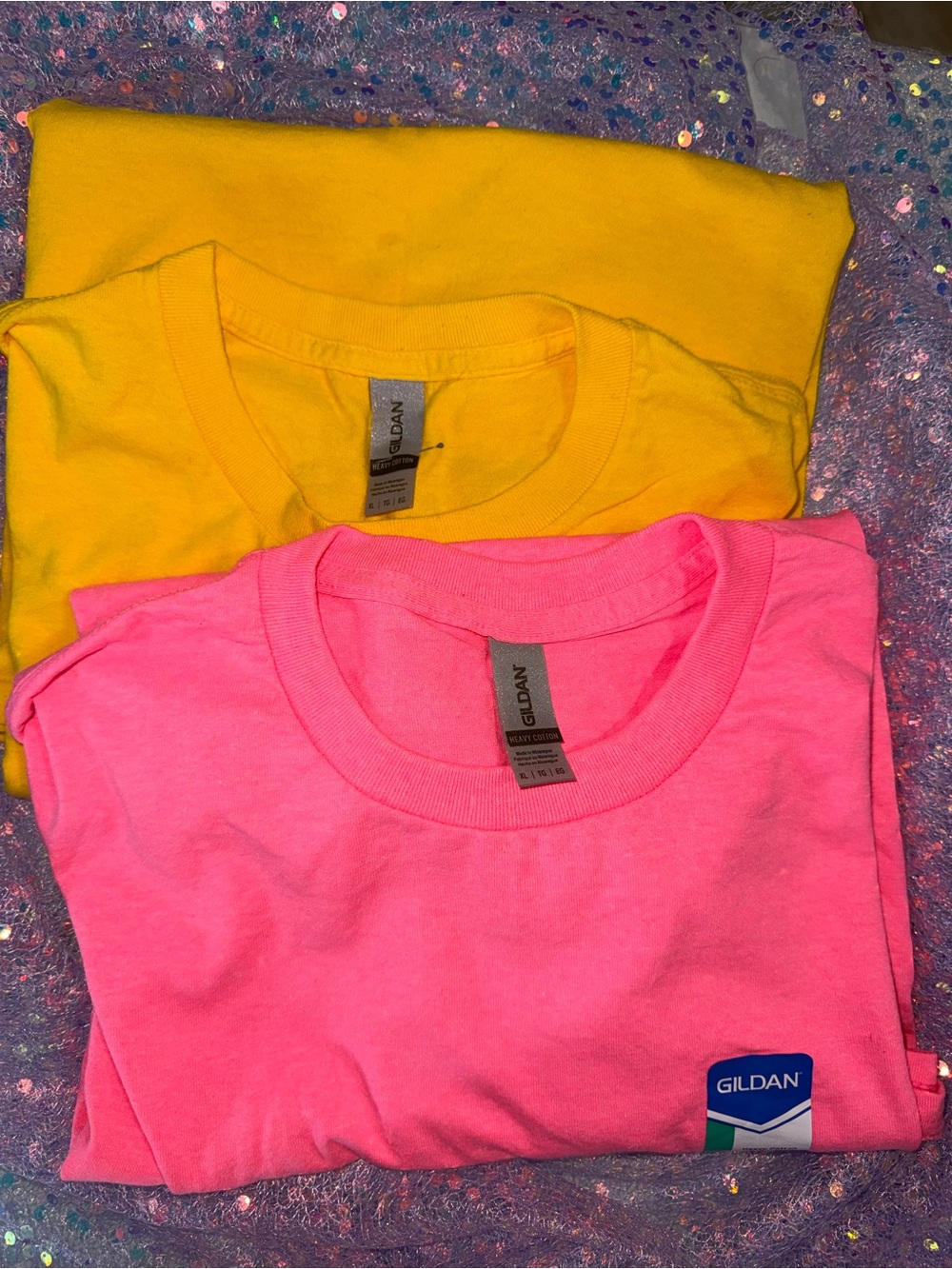 2554-Gildan Short Sleeve Crewneck Tees in Hot Pink and Bright Yellow